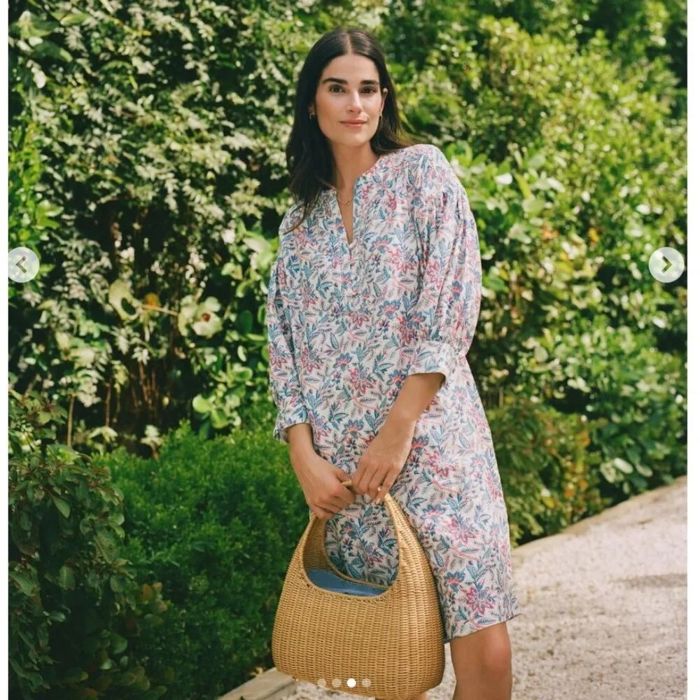 J Mclaughlin Nylee Linen Mini Dress 3/4 sleeve Bloomsbury Floral Print Small